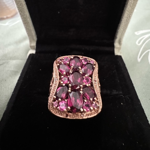 Sterling silver and rose gold Jewelry - Beautiful Rubilite cluster and moissanite ring, beautiful detail